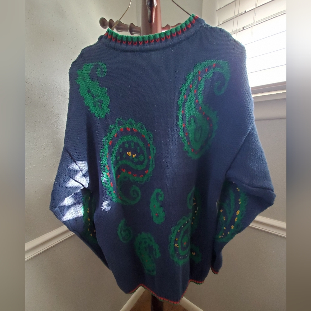 100% Cptton, Liz Wear - Blue and Green Paisley Sweater